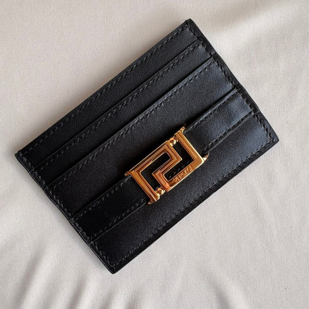 Versace Greca Goddess Black Leather Card Holder